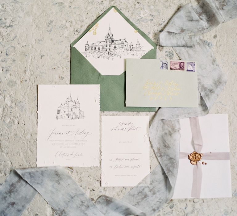 Elegant Wedding Stationery Suite | Fairytale Castle Wedding at Chateau de Lisse in France | Lilli Kad Photography