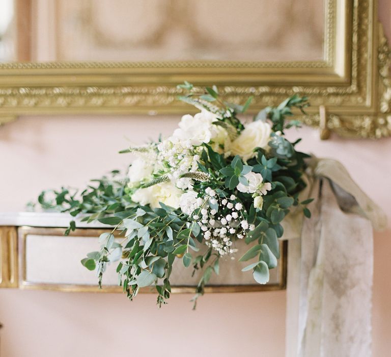 Green & White Bridal Bouquet | Fairytale Castle Wedding at Chateau de Lisse in France | Lilli Kad Photography