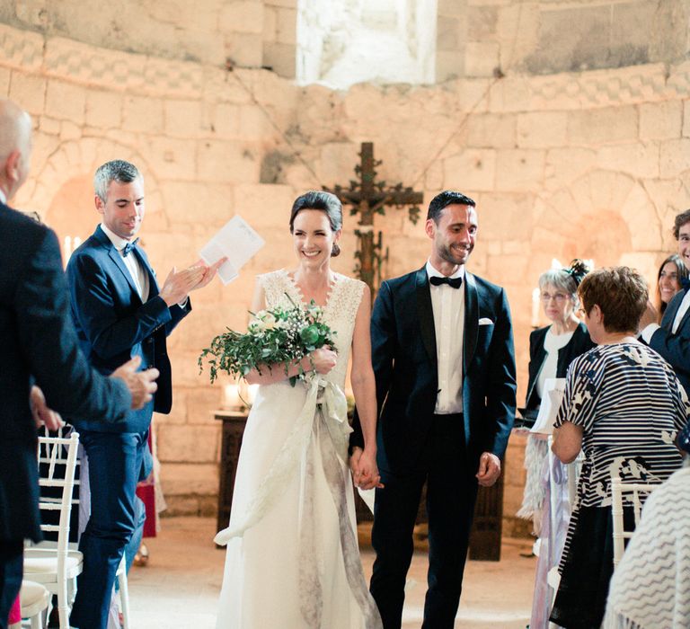 Wedding Ceremony | Bride in Pronovias Gown | Groom in Black Tie | Fairytale Castle Wedding at Chateau de Lisse in France | Lilli Kad Photography