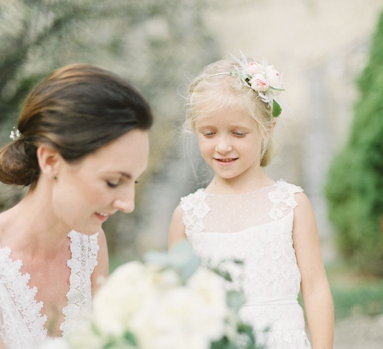 Bride in Pronovias Gown | Flower Girl | Fairytale Castle Wedding at Chateau de Lisse in France | Lilli Kad Photography