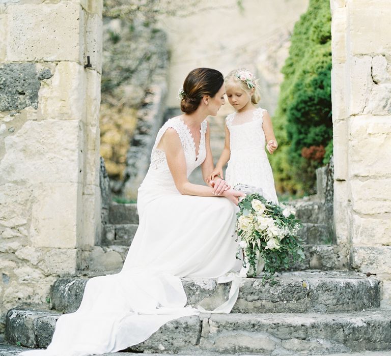 Bride in Pronovias Gown | Flower Girl | Fairytale Castle Wedding at Chateau de Lisse in France | Lilli Kad Photography