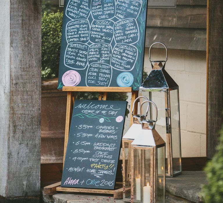 Chalkboard Wedding Signs & Hurricane Lamps