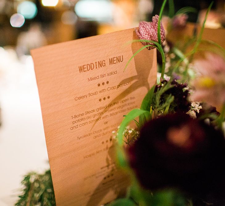 Engraved Wooden Wedding Menu