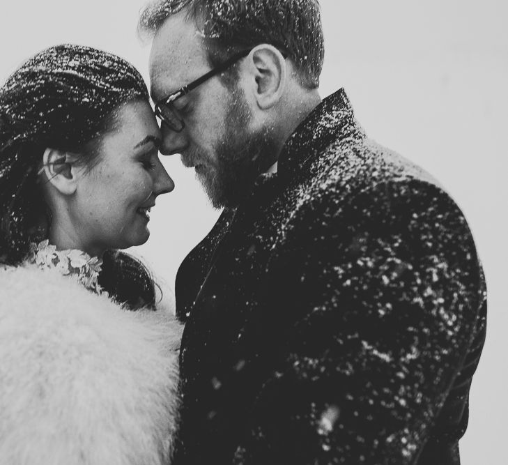 Romantic Bride & Groom Portrait in the Snow