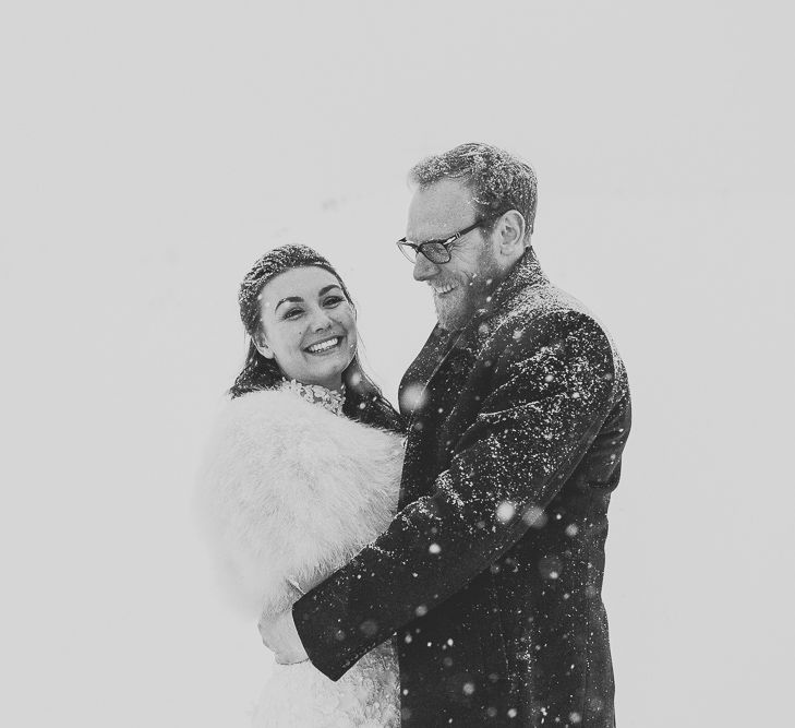 Romantic Bride & Groom Portrait in the Snow