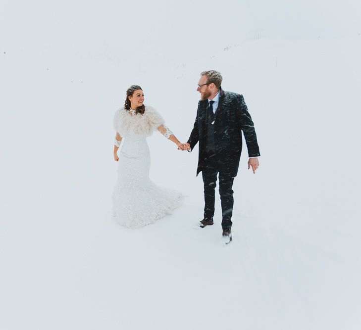 Romantic Bride & Groom Portrait in the Snow