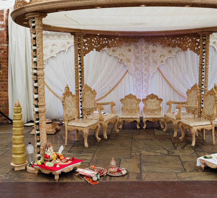 Hindu Wedding Ceremony Altar | English & Asian Wedding at Northbrook Park | Claudia Rose Carter