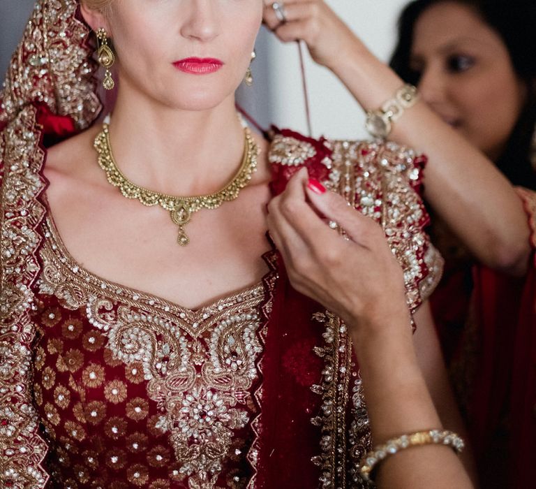 Bride in Traditional Indian Sari | English & Asian Wedding at Northbrook Park | Claudia Rose Carter