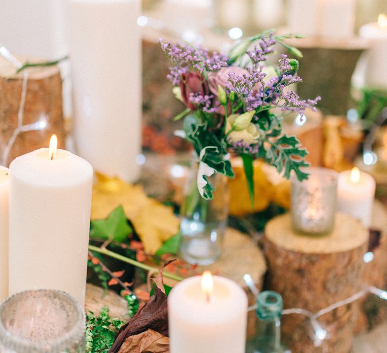 Rustic Log Slice & Jam Jar Wedding Decor