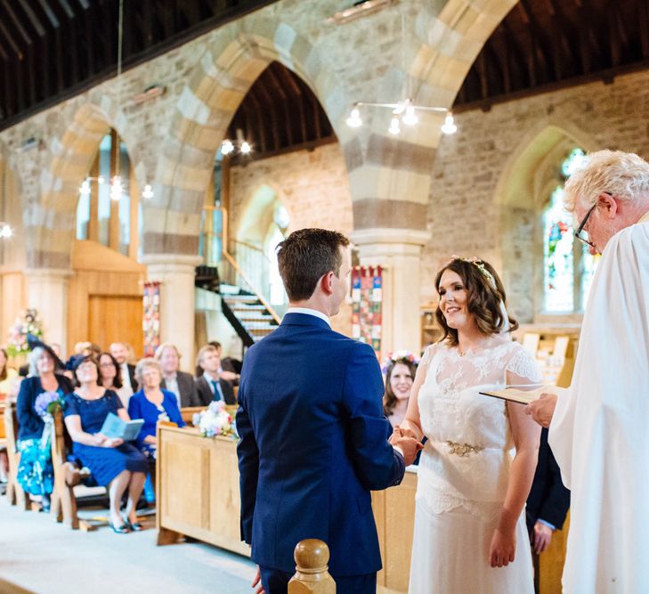 Church Wedding Ceremony | Bride in Belle and Bunny Bridal Separates | Groom in John Lewis Kin Navy Blue Suit | Laura Debourde Photography