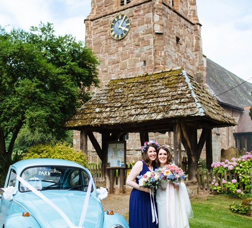 Church & Wedding Car | Bride in Belle and Bunny Bridal Separates | Bridesmaid in Navy Blue ASOS Dress | Laura Debourde Photography