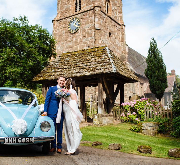 Church & Wedding Car | Bride in Belle and Bunny Bridal Separates | Groom in John Lewis Kin Navy Blue Suit | Laura Debourde Photography