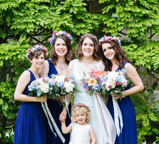 Bride & Bridesmaids in Navy Blue ASOS Dress & Bright Flowers | Laura Debourde Photography