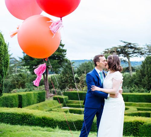 Giant Balloons | Bride in Belle and Bunny Bridal Separates | Groom in John Lewis Kin Navy Blue Suit | Whitbourne Hall Wedding | Laura Debourde Photography