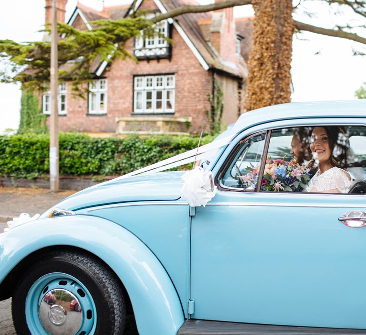 Blue Volkswagen Beetle Wedding Car | Laura Debourde Photography