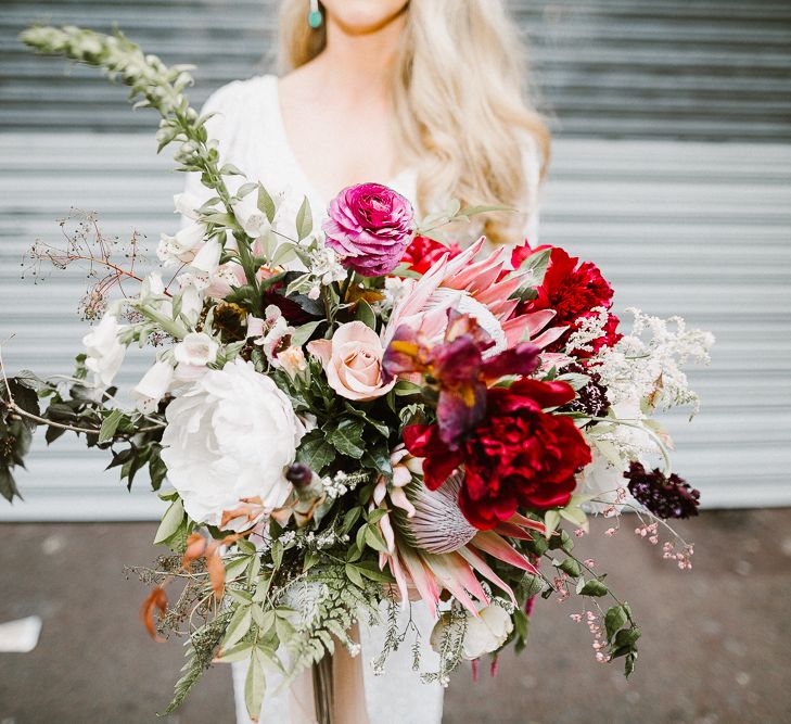 Organic Forest Green, White & Berry Toned Bridal Bouquet