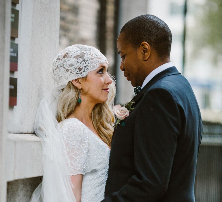 Bride in Eliza Jane Howell Clarissa Wedding Dress & Groom in Tuxedo