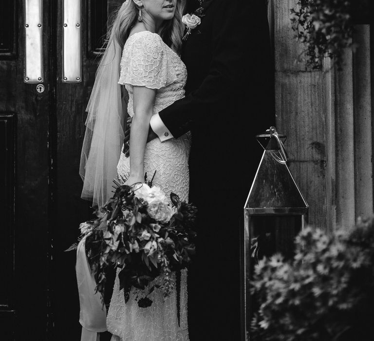 Bride in Eliza Jane Howell Clarissa Wedding Dress & Groom in Tuxedo