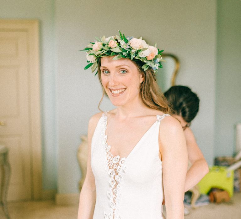 Bride in Rembo Styling Wedding Dress & Flower Crown