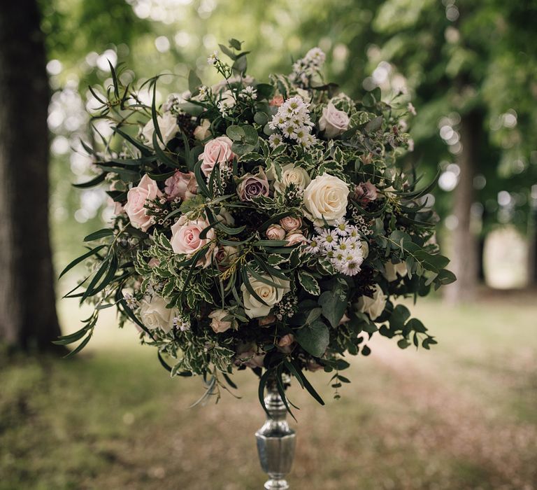 Elegant Pronovias Bride For A Destination Wedding At Chateau de Cazenac With Rustic Rose Floral Arrangements And Images From Samuel Docker