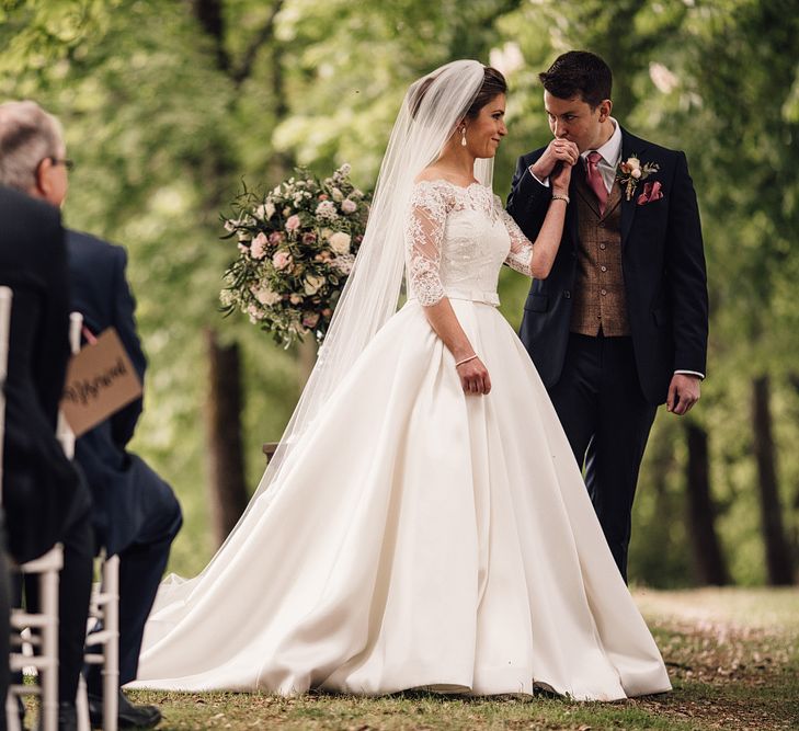 Elegant Pronovias Bride For A Destination Wedding At Chateau de Cazenac With Rustic Rose Floral Arrangements And Images From Samuel Docker