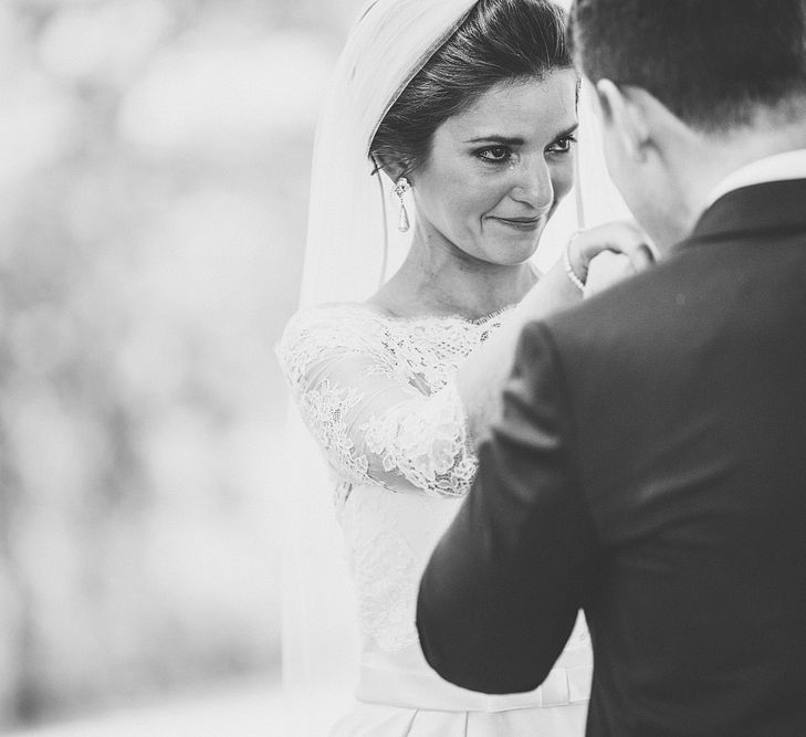 Elegant Pronovias Bride For A Destination Wedding At Chateau de Cazenac With Rustic Rose Floral Arrangements And Images From Samuel Docker