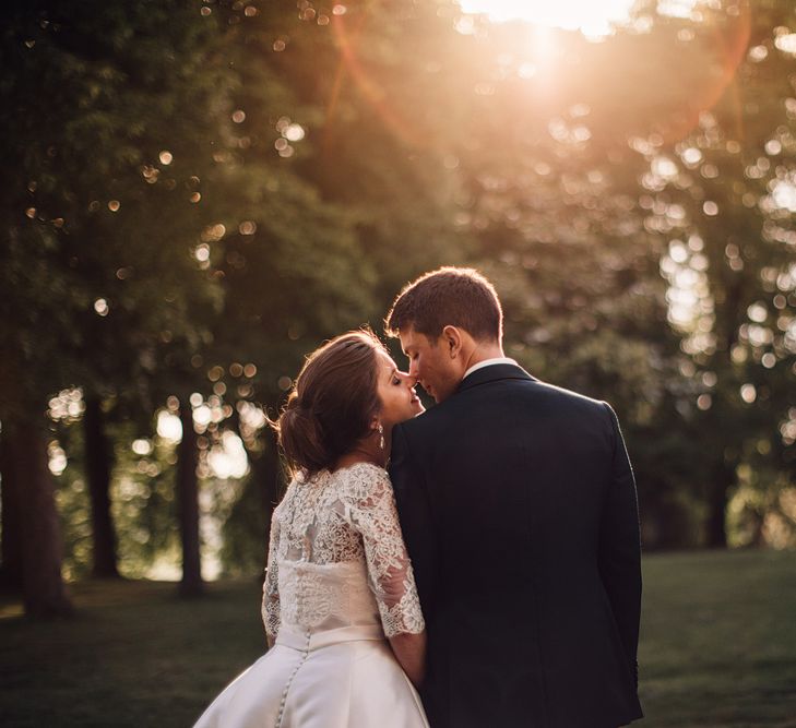 Elegant Pronovias Bride For A Destination Wedding At Chateau de Cazenac With Rustic Rose Floral Arrangements And Images From Samuel Docker