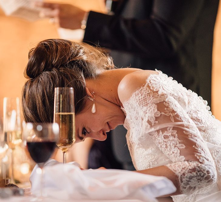 Elegant Pronovias Bride For A Destination Wedding At Chateau de Cazenac With Rustic Rose Floral Arrangements And Images From Samuel Docker