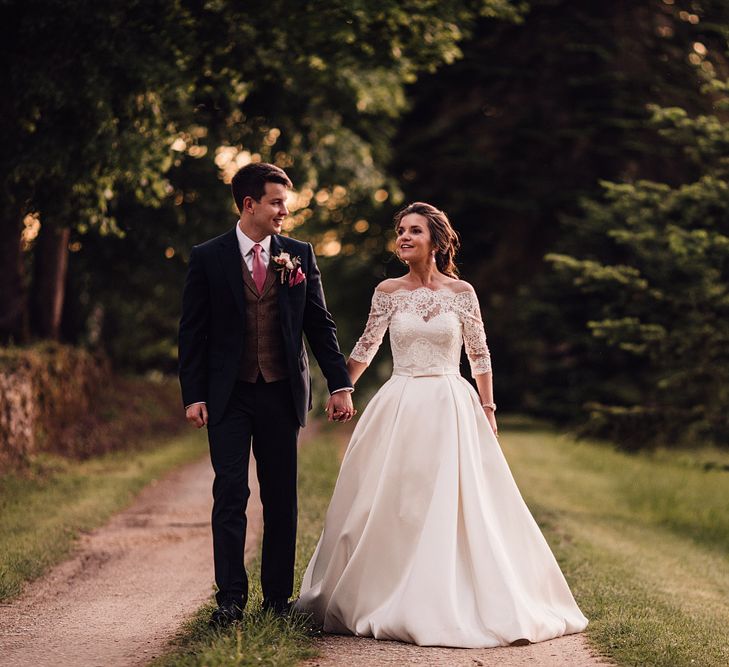 Elegant Pronovias Bride For A Destination Wedding At Chateau de Cazenac With Rustic Rose Floral Arrangements And Images From Samuel Docker