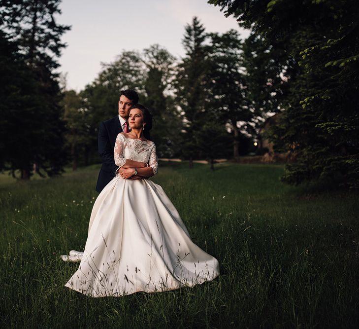 Elegant Pronovias Bride For A Destination Wedding At Chateau de Cazenac With Rustic Rose Floral Arrangements And Images From Samuel Docker