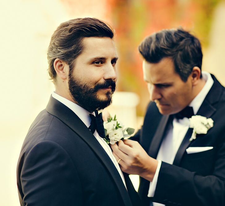 Groom in Charles Tyrwhitt Black Tie Suit & Mrs Bow Tie