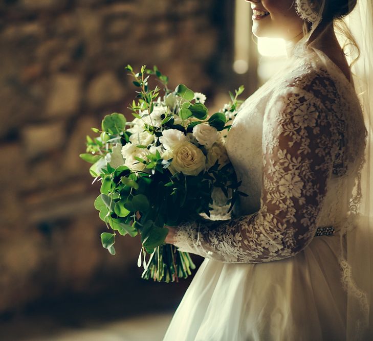 Organic White Flower & Foliage Bridal Bouquet