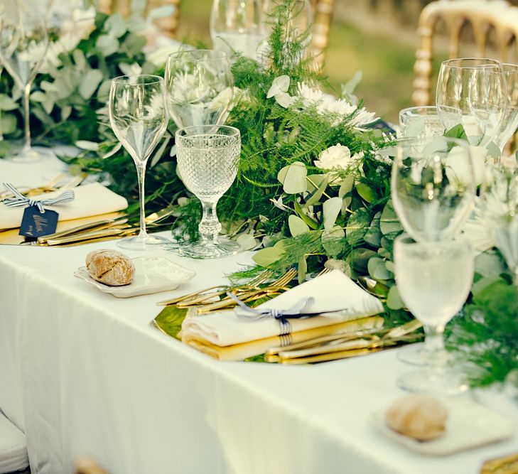 Elegant Table Scape with Greenery Table Runner