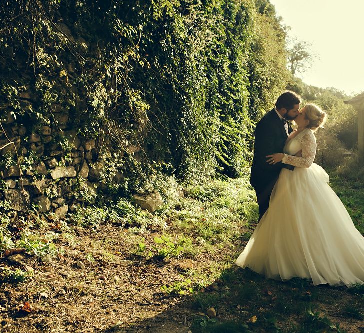 Bride in Bespoke Lyn Ashworth by Sarah Barrett Wedding Dress & Groom in Charles Tyrwhitt Black Tie Suit