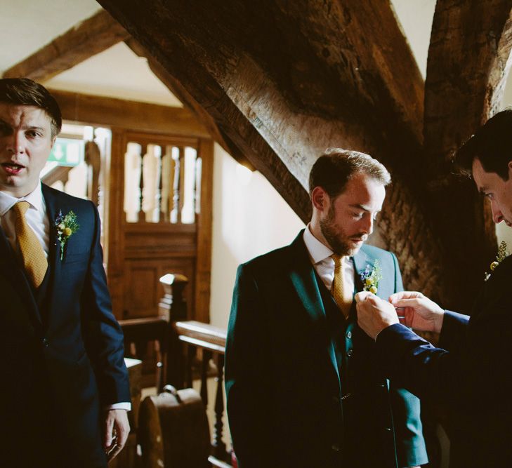 Groom in Donegal Green Wool Three Piece Suit from Beggars Run | David Jenkins Photography | Confetti & Silk Films