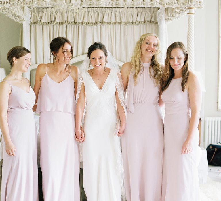 Bridesmaids in Blush Pink Maids To Measure Gowns | Bride in Rose & Delilah Gown | David Jenkins Photography | Confetti & Silk Films