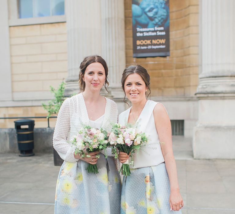 Bridesmaids in Floral Skirts & White Blouse Separates | Razia N Jukes Photography