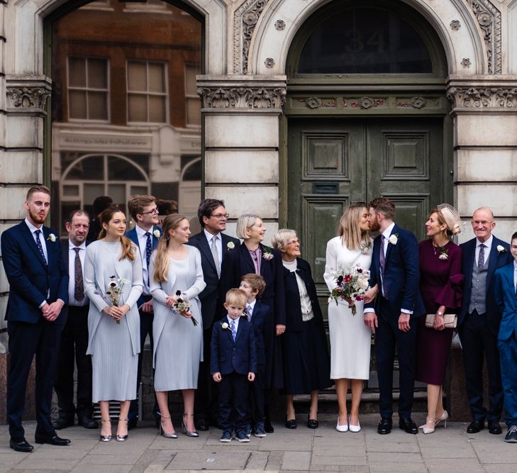 Wedding Party | Bride & Bridesmaids in Pleats Please Issey Miyak Dresses | Chic London Wedding at St Bartholomew the Great Church & St John Bar & Restaurant | Helen Abraham Photography