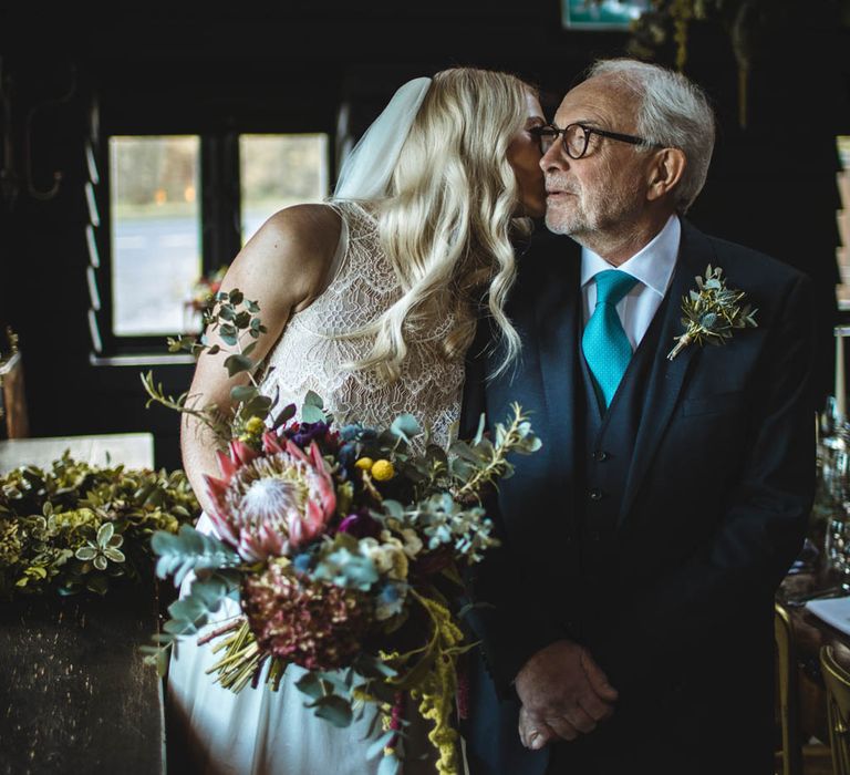 Bride & Father Of The Bride On Way To Church // Pub Wedding At The White Horse Chichester With Bride In Limor Rosen And Groom In Ted Baker With Images From Victoria Popova Photography