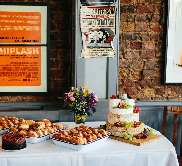 Dessert Table with Doughnuts & Cheese Tower