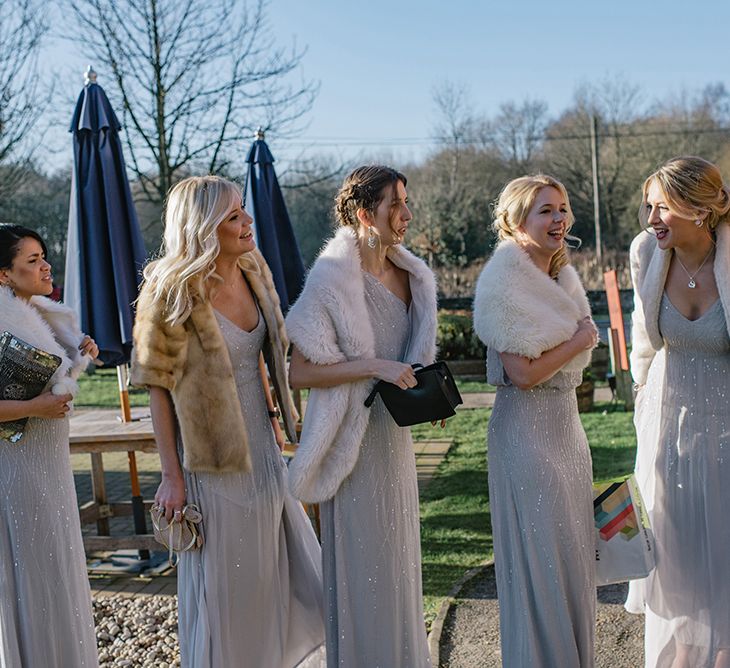 Bridesmaids in ASOS Sparkly Dresses & Fur Stoles | Jacqui McSweeney Photography | KiteBox Films