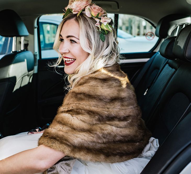 Bride in Halfpenny London Bridal Separates, Full Stole & Flower Crown | Jacqui McSweeney Photography | KiteBox Films