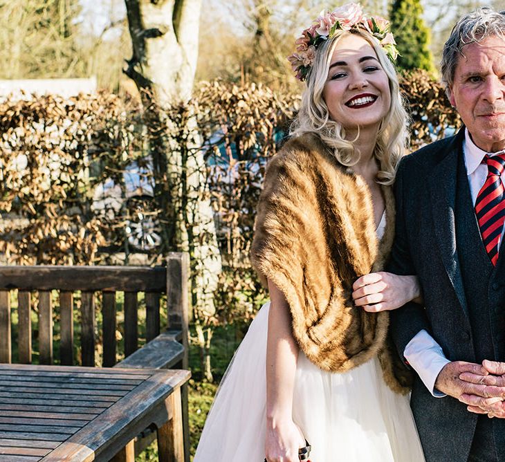 Bride in Halfpenny London Bridal Separates, Full Stole & Flower Crown | Jacqui McSweeney Photography | KiteBox Films