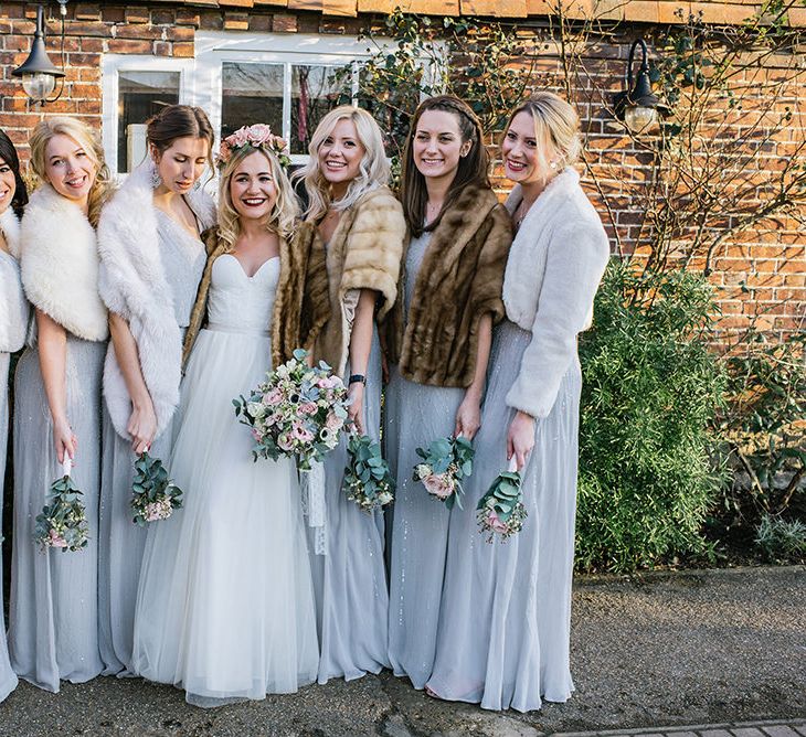 Bride in Halfpenny London Bridal Separates | Bridesmaids in ASOS Sparkly Dresses & Fur Stoles | Jacqui McSweeney Photography | KiteBox Films