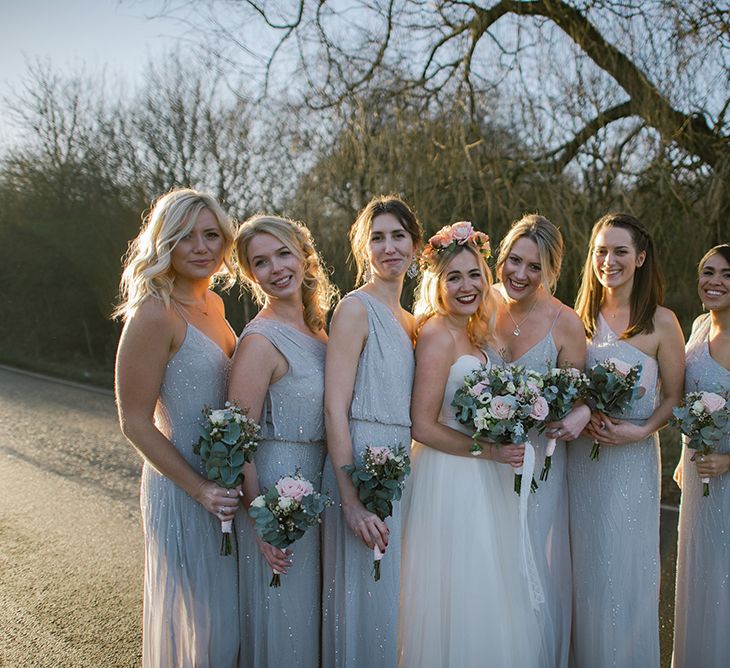 Bride in Halfpenny London Bridal Separates | Bridesmaids in ASOS Sparkly Dresses & Fur Stoles | Jacqui McSweeney Photography | KiteBox Films