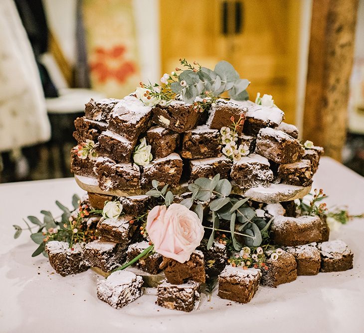 Chocolate Brownie Tower Wedding Cake | Jacqui McSweeney Photography | KiteBox Films