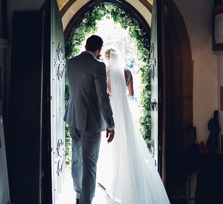 Bride & Groom Church Wedding Ceremony | Bride in Backless Berta Wedding Dress | Miss Gen Photography