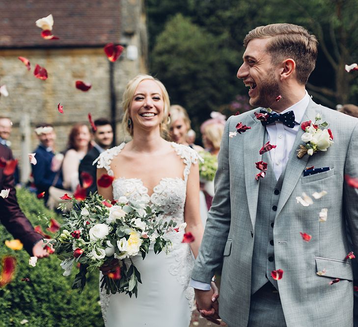 Bride & Groom Church Courtyard | Bride in Backless Berta Wedding Dress | Miss Gen Photography