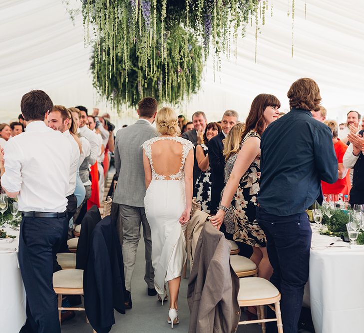 Marquee Reception | Bride in Backless Berta Bridal Gown | Miss Gen Photography