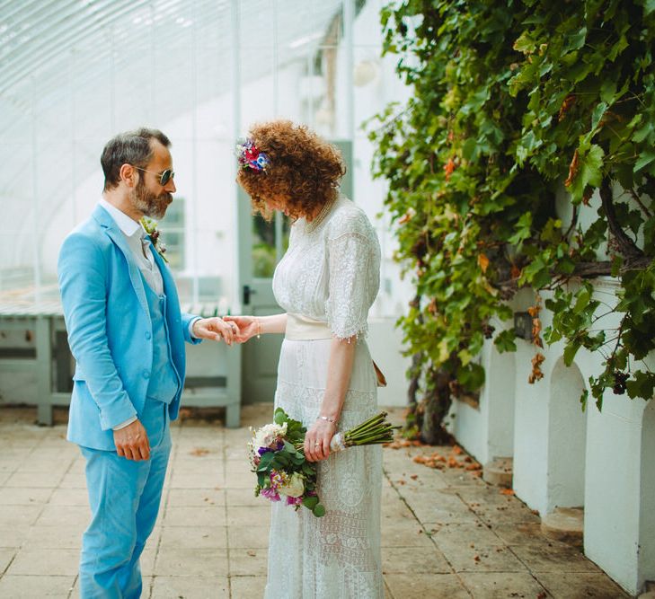 Groom In Bright Blue Bespoke Suit